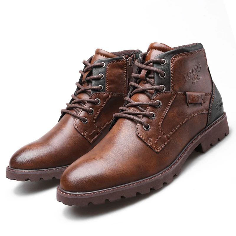 Mens Fashion Combat Boots - Sepatu bot kulit untuk pria, sepatu