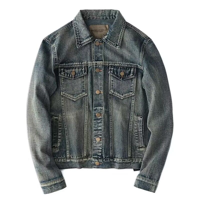 Mens Fashion Denim Jacket - Jaket Denim Kaki Lurus Vintage Amerika