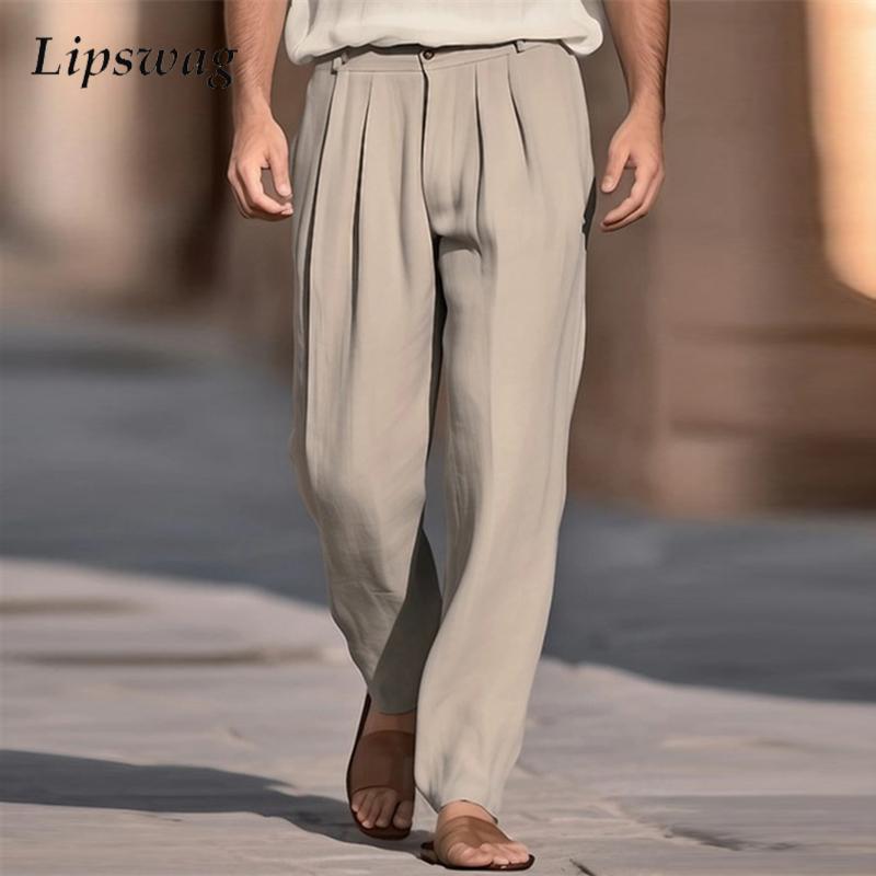 Men'S Fashion Linen Pants - Celana Panjang Linen Warna Solid Sejuk