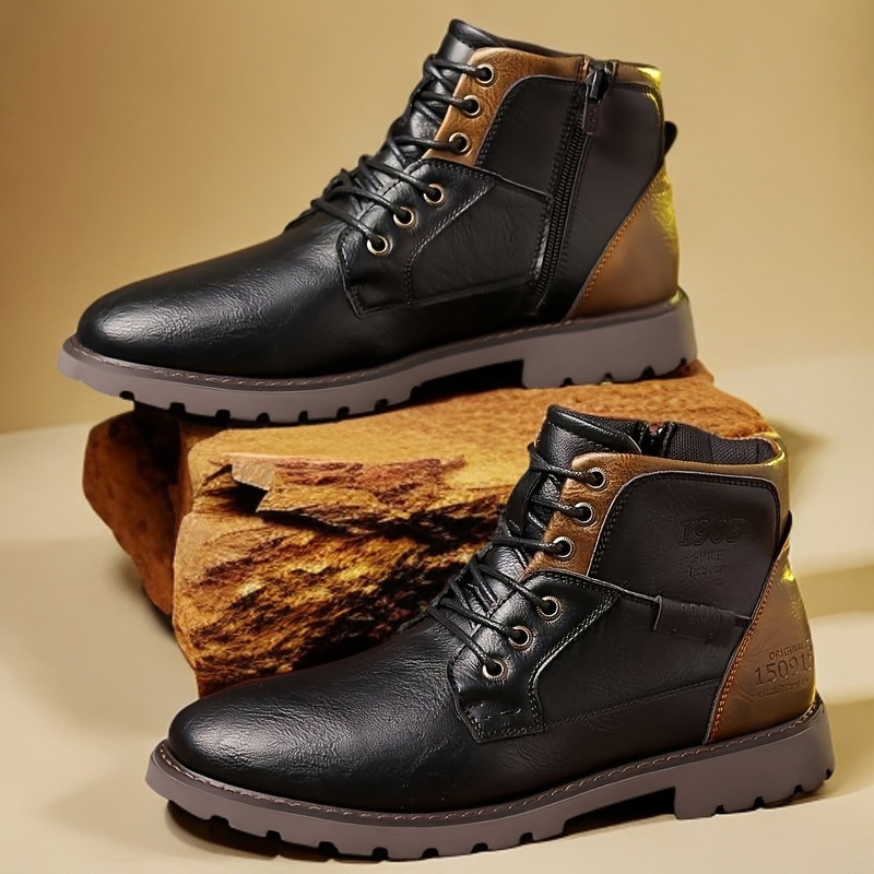Mens Fashion Combat Boots - Sepatu Bot Pergelangan Kaki Pria Kulit