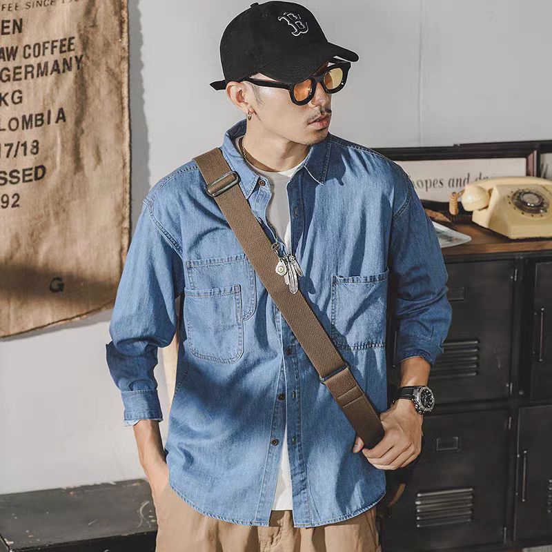 Mens Fashion Denim Jacket - Jaket Denim Retro Amerika Pria Kemeja