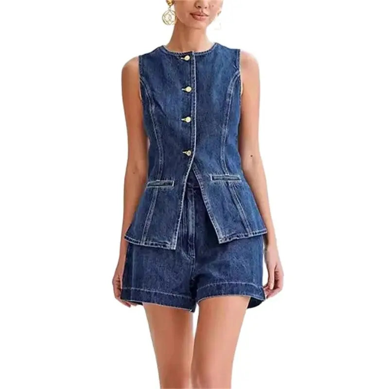 Denim Jacket Vintage - Setelan Denim kasual Vintage 2024 wanita,
