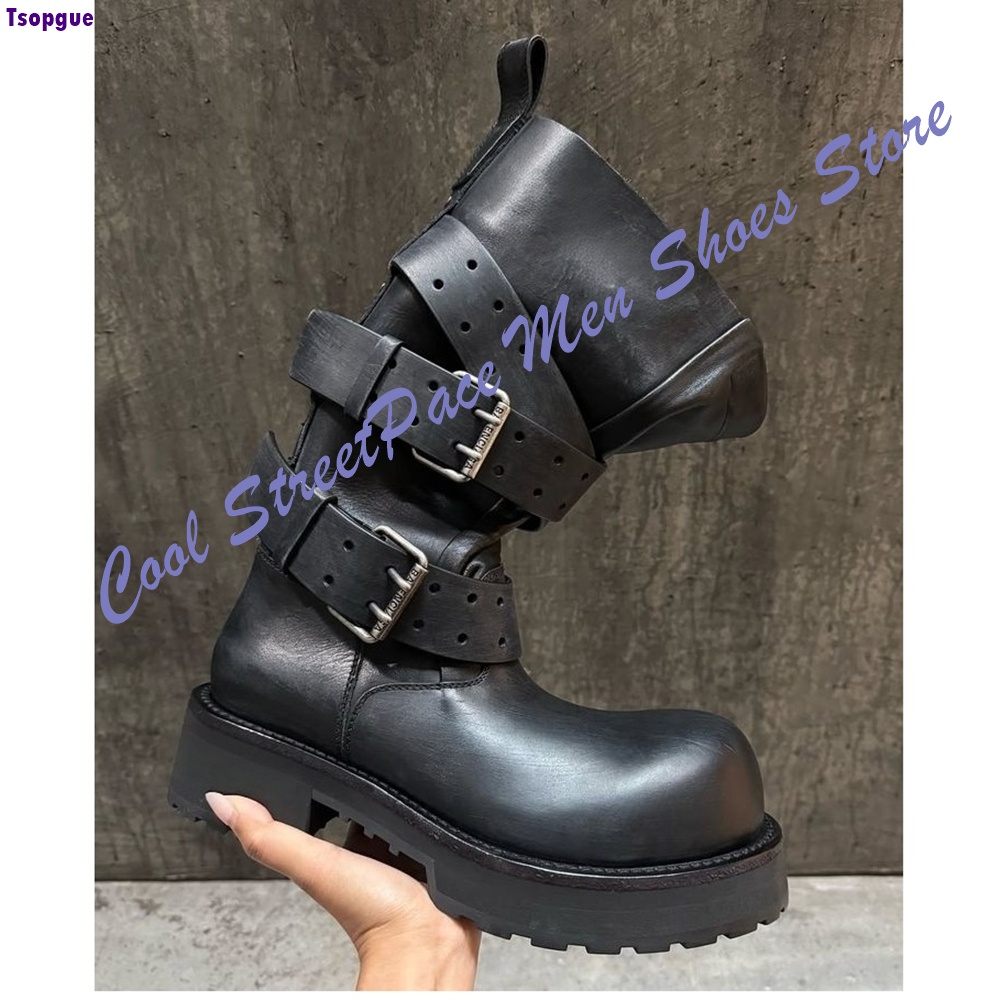 Mens Fashion Combat Boots - Sepatu Bot Tempur Platform Multi Buckle