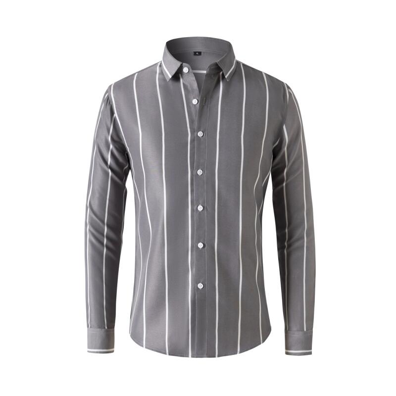 Mens Fashion Dress - Kemeja Pria Bergaris Lengan Panjang Slim