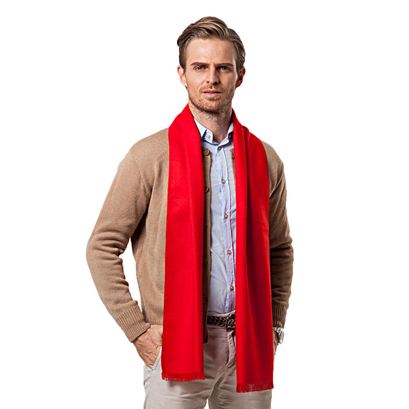 Men Scarf Wool - Syal pria warna polos, syal merah