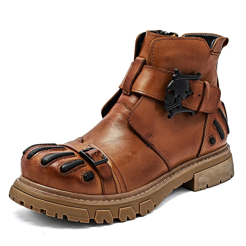 Mens Fashion Combat Boots - Sepatu Bot Motor Punk Tengkorak Goth