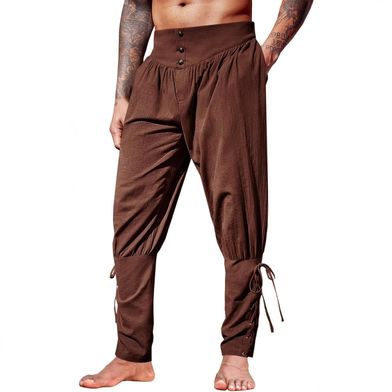Men'S Fashion Linen Pants - Celana Linen Abad Pertengahan untuk Pria,