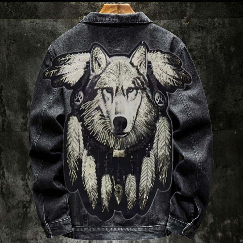 Mens Fashion Denim Jacket - Jaket Jeans Patch Bordir Serigala Berat
