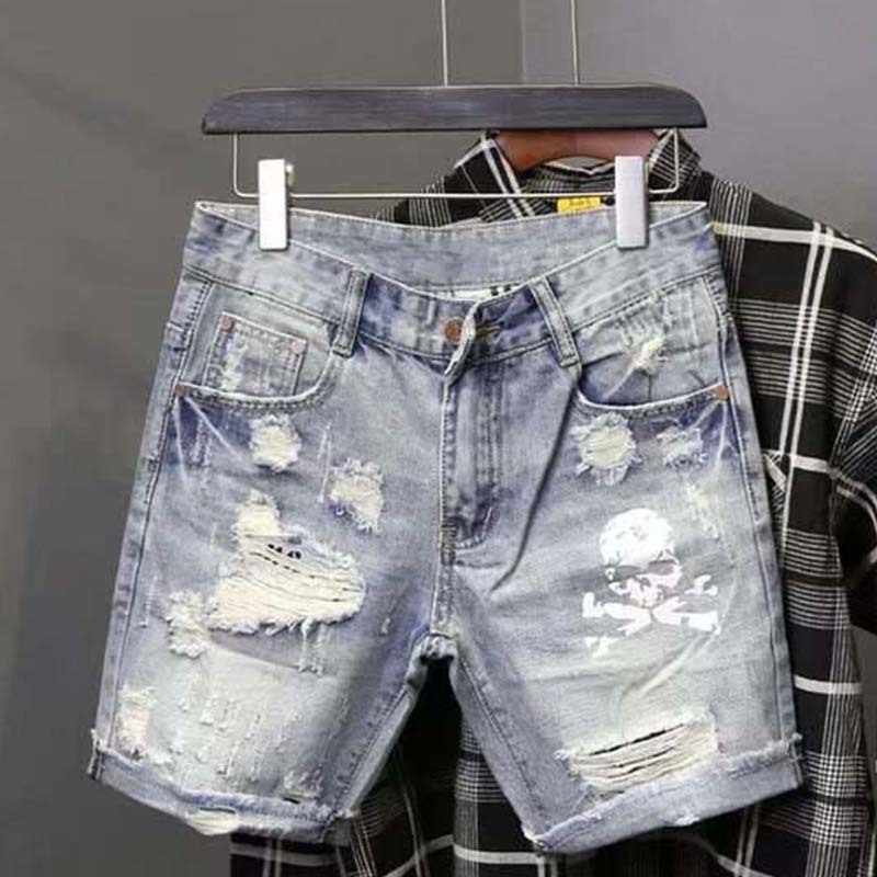 Men'S Fashion Linen Pants - Celana jins pendek sobek untuk pria,