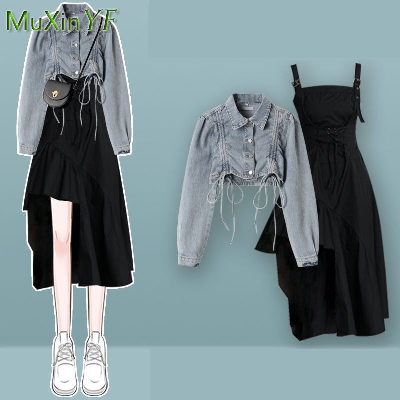 Setelan Gaun Wanita Musim Semi - Denim Jacket Vintage ulasan dan harga