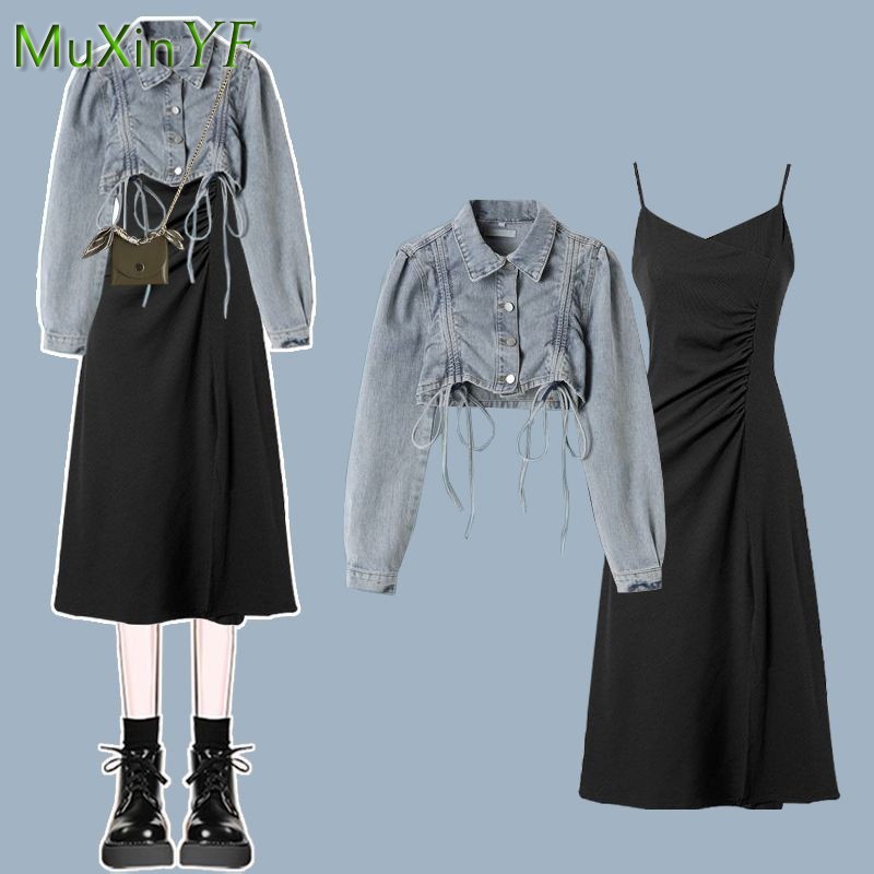 Setelan Gaun Wanita Musim Semi - Denim Jacket Vintage ulasan dan harga