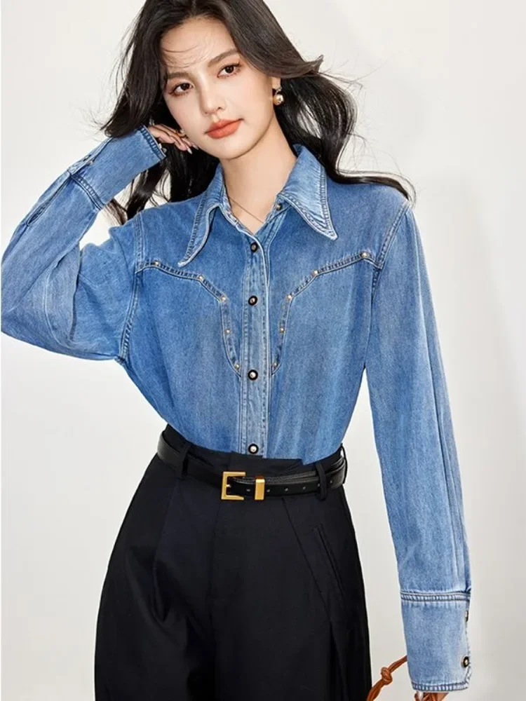 Blus desain kemeja Denim Vinta - Denim Jacket Vintage ulasan dan harga