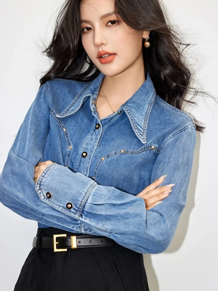 Blus desain kemeja Denim Vinta - Denim Jacket Vintage ulasan dan harga