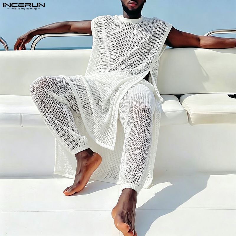 INCERUN Set Pria Bahan Mesh Tr - Mens Fashion Vest ulasan dan harga