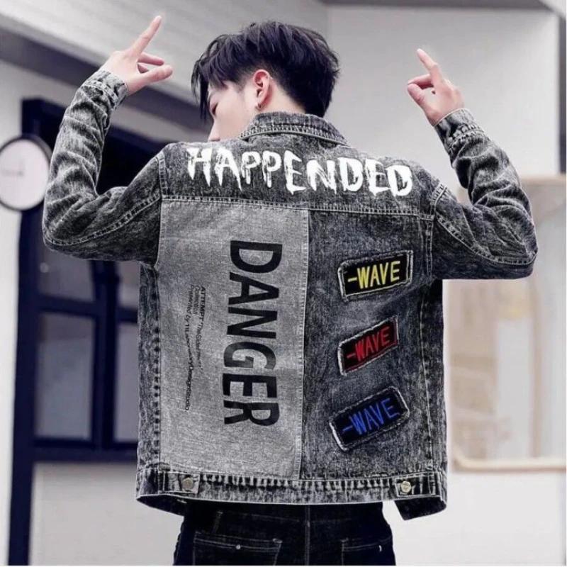 Kancing Hip Hop kasual ramping - Mens Fashion Denim Jacket ulasan dan harga