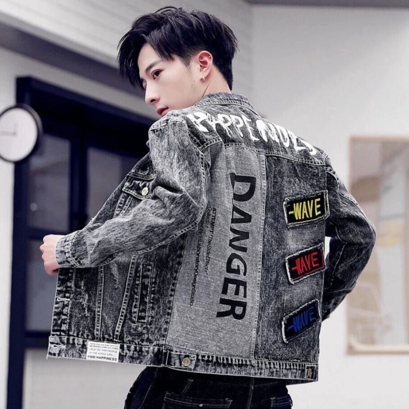Kancing Hip Hop kasual ramping - Mens Fashion Denim Jacket ulasan dan harga