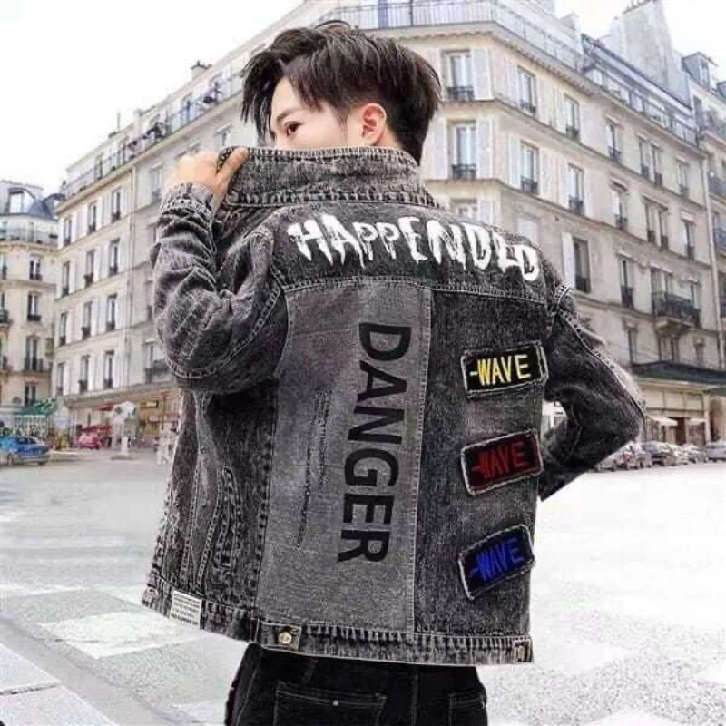 Kancing Hip Hop kasual ramping - Mens Fashion Denim Jacket ulasan dan harga