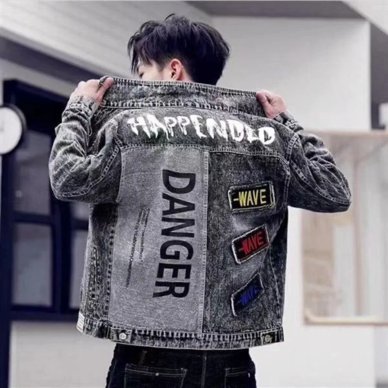 Kancing Hip Hop kasual ramping - Mens Fashion Denim Jacket ulasan dan harga