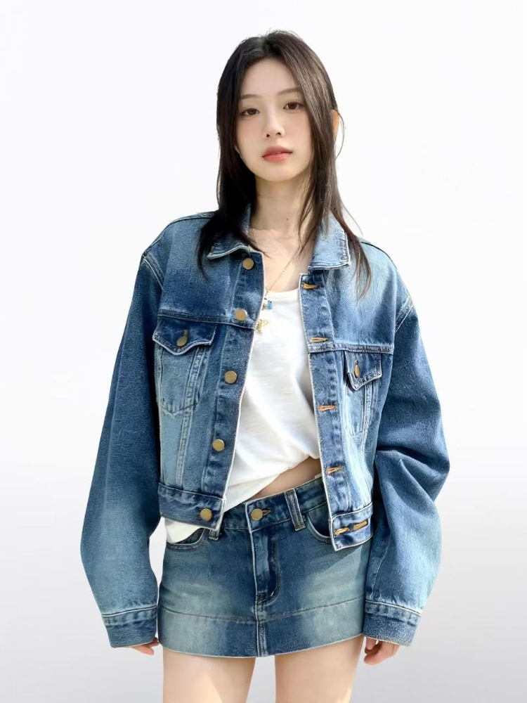 Setelan Denim 2 Potong Wanita  - Denim Jacket Vintage ulasan dan harga