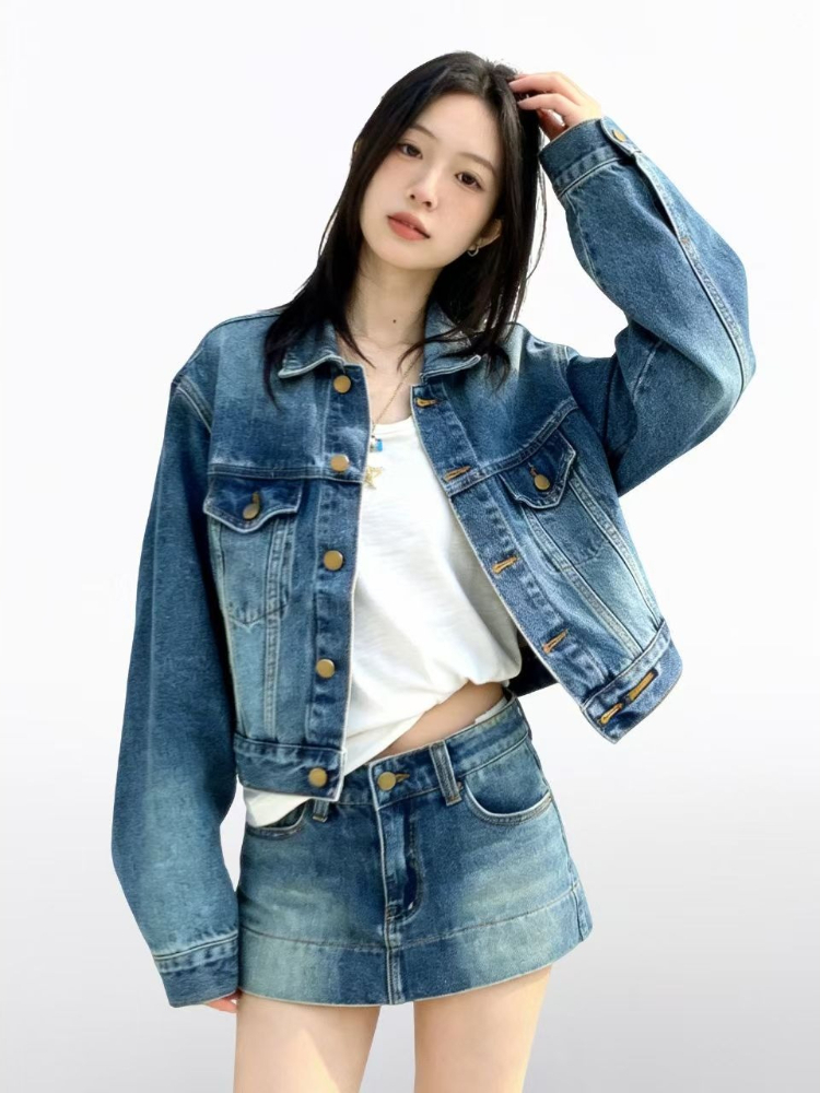 Setelan Denim 2 Potong Wanita  - Denim Jacket Vintage ulasan dan harga